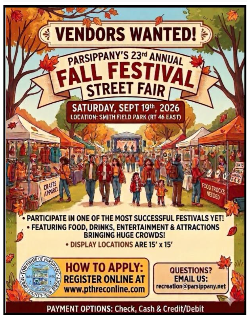 Vendors Wanted for Parsippany’s 23rd Annual Fall Festival